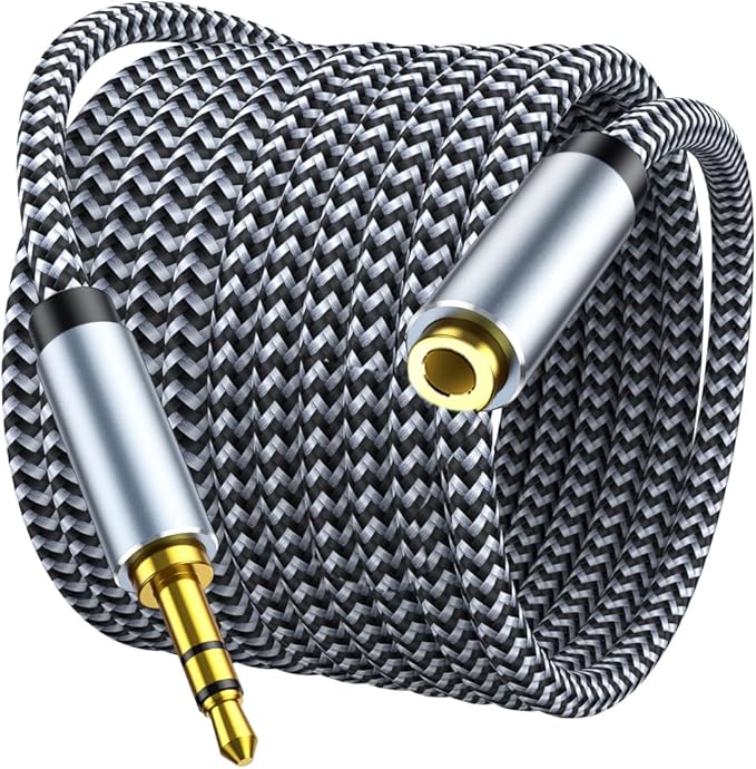 Aux Extension Cord 15ft, 3.5mm 1/8 Aux Stereo Audio Cable Male to Female Stereo Audio Extension Adapter Cable Nylon Braided Male to Female AUX Cord Compatible Phones, Headphones,Speakers, PC