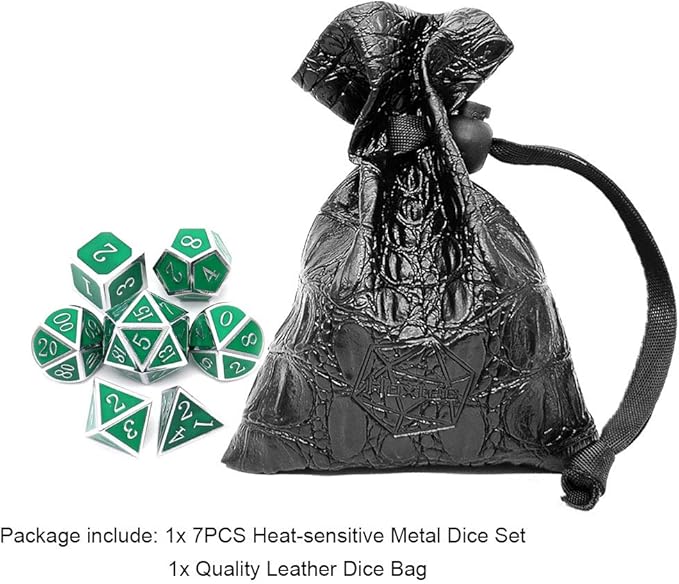 Haxtec Color Shifting Metal DND Dice Set Temperature Sensitive Polyhedral D&D Dices Compatible with Dungeons and Dragons RPG-Silver Black Green Shift