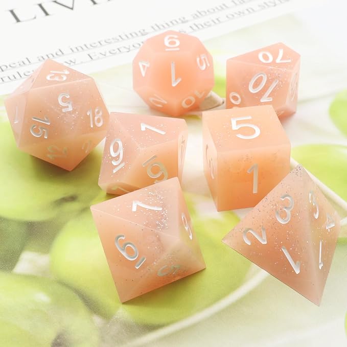 Haxtec Sharp Edge Dice Pink Resin DND Dice Set with Case Glitter Polyhedral D&D Dice for TTRPGs Compatible with Dungeons and Dragons DND Gift-Pink Silver Glitter