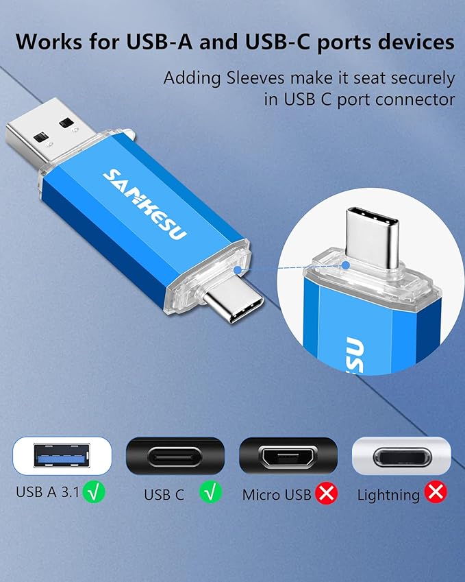 64GB 3 Pack 2-in-1 USB C Flash Drive Type-A+Type-C 3.1 Dual Drive OTG,Speed Up to 120MB/s USB C Storage Flash Drive Compatible with iPhone 16/15, Android Smartphone/Tablets/Computers