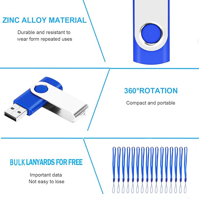 20PCS 4GB Bulk Flash Drives EASTBULL USB 2.0 Metal 4GB Flash Drive Bulk Thumb Drive Pack Swivel USB Drives Pack (Blue 20Pack)