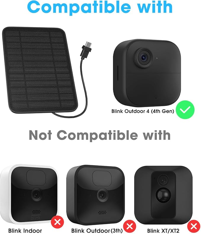 5W Solar Panel for Blink Camera Outdoor, Solar Panel Charger Compatible with Blink Outdoor 4 (4th Gen) Camera, Solar Panel w/Battery for Blink Camera, 9.8ft Cable Rubber Plug IP65 Waterproof, 2 Pack