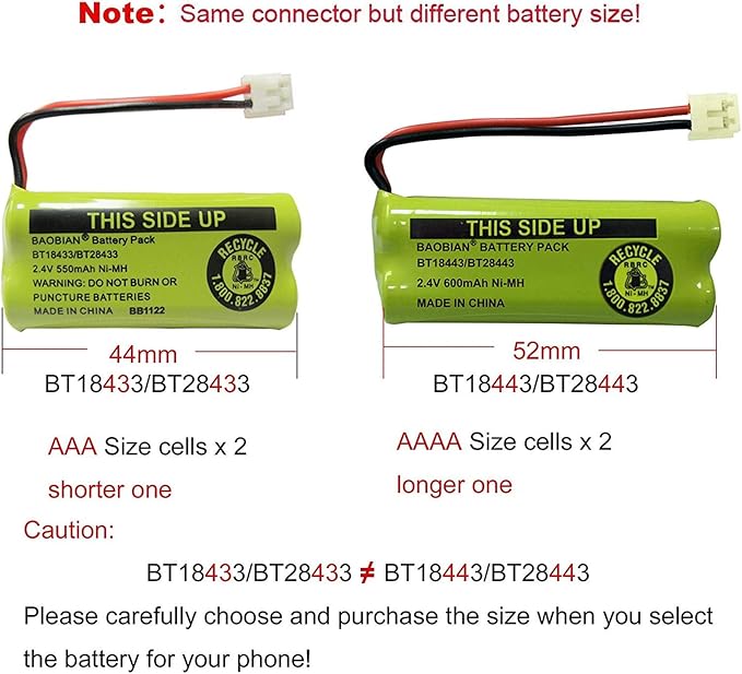 BT18433 BT28433 Cordless Phone Battery Compatible with AT&T/Lucent BT-18433 BT-184342 BT-28433 BT-284342 BT-6010 BT-8000 BT-8001 BT-8300 Empire CPH-515D CPH515D 2.4V 550mAh Ni-MH(Pack of 3)