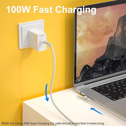 Fasgear 100W USB C to Type C 90 Degree Cable 3ft, USB 3.1 Gen 2 10Gbps Data 5A Power Delivery (PD) with E-Marker Compatible for Link,VR Headset,PD Docking Station,HHD,MacBook,4K Displays Grey