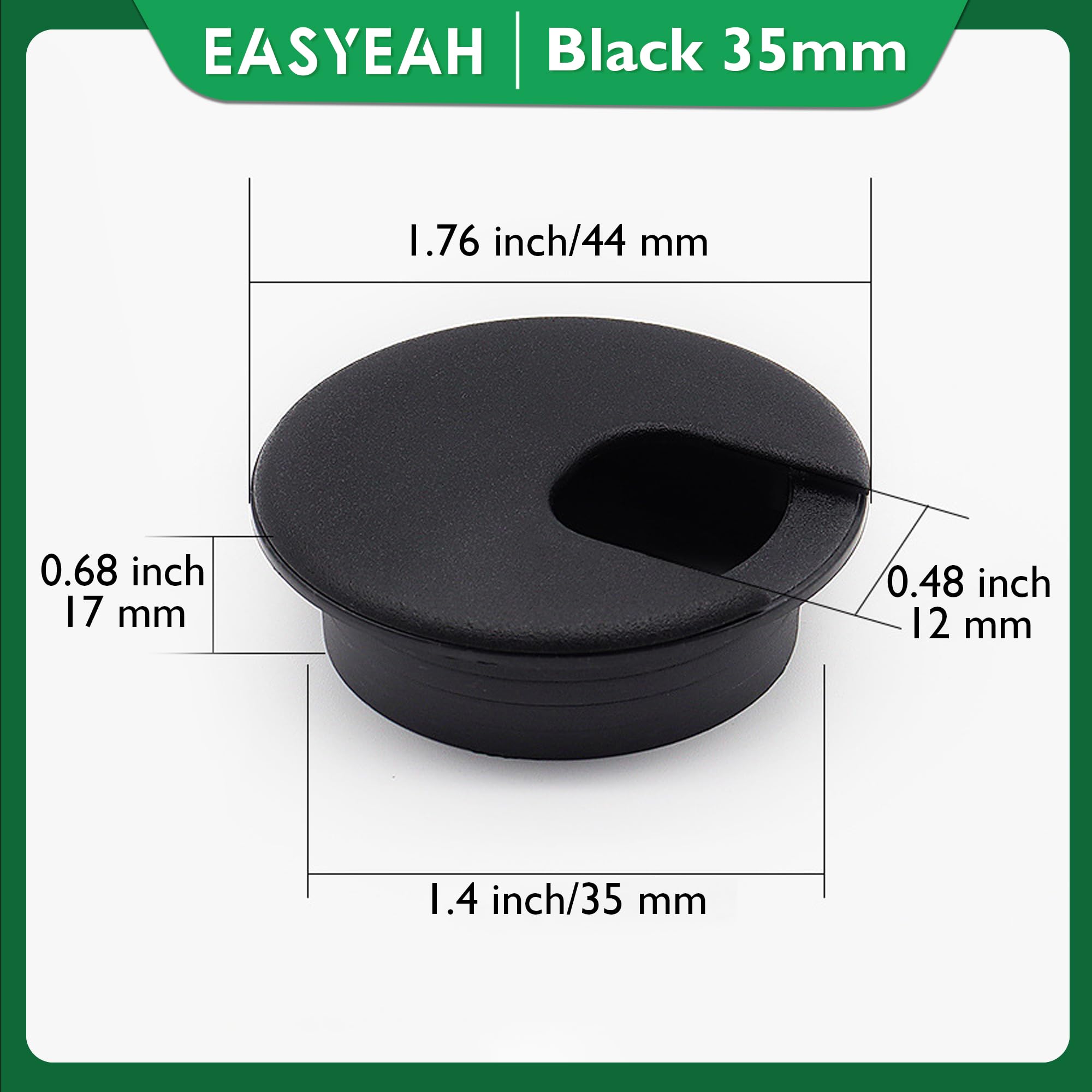 EASYEAH 2 Pcs Desk Grommet 1-3/8" / 35 mm, Desk Cord Hole Cover