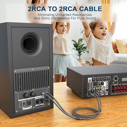RCA Cable Subwoofer Cable 2RCA Male to 2RCA Male Stereo Audio Cable Y Splitter 24K Gold-Plated Nylon Braided Double Shielded Digital Analogue Supports Amplifiers,Home Theater,Hi-Fi System(5ft/1.5m)