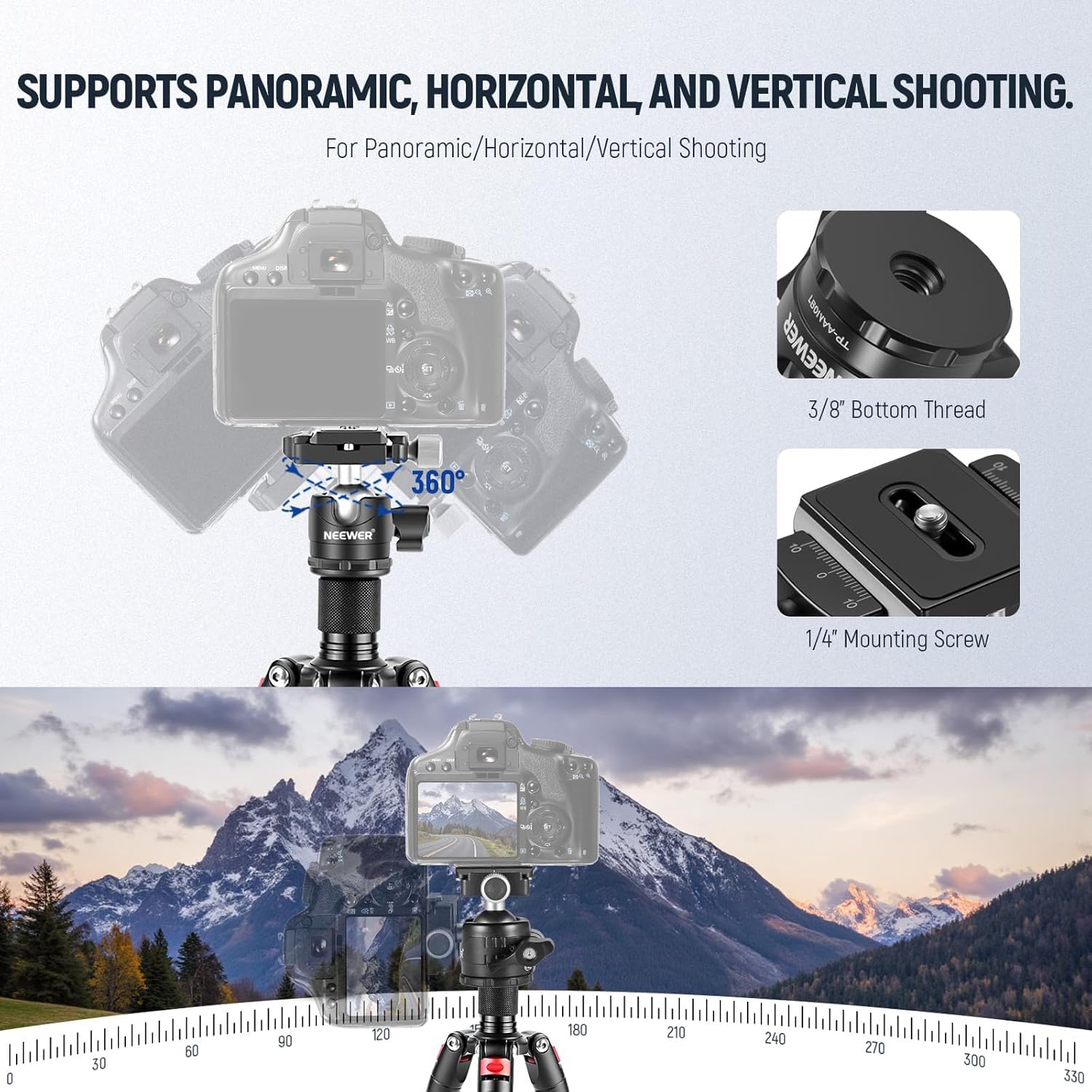 NEEWER Portable Travel Mini Tabletop Tripod, Aluminum Alloy 20''/ 50cm Desktop Desk Tripod with 360 Degree Ball Head, 1/4" Quick Shoe Plate for DSLR Camera Video Camcorder, Max Load 11 lb/5 kg
