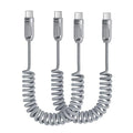 Coiled USB C to USB C Cable 2Pack 3FT Braided Retractable Fast Charging Cable for Car, Compatible with iPhone 16/15 Pro Max/Galaxy S24/S23/S22, Supports Car Play & Android Auto-Grey