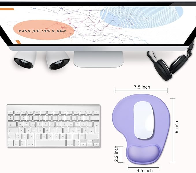 JIKIOU Ergonomic Mouse Pad with Gel Wrist Rest 2Pack, Portable Small Purple