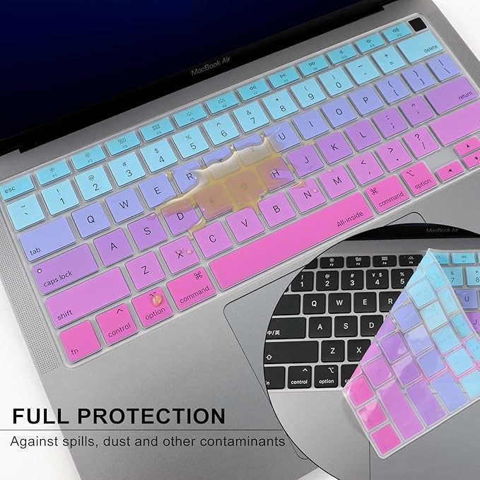 Allinside Silicone Keyboard Cover for New MacBook Air 13 inch A2179 Released in 2020 with Touch ID and Retina Display US Version, Ombre Blue Pink