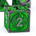 Haxtec Metal Dice Set Green Black Dragon Pattern Metal DND Dice with Leather Dice Bag Polyhedral D&D Dice Compatible with Dungeons and Dragons TTRPG Gifts