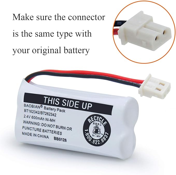 BT162342/BT262342 Cordless Phone Batteries BT183342/BT283342 BT166342/BT266342 CS6114 CS6419 CS6719 EL52300 CL80111 2.4V 600mah Ni-Mh (3 Pack)