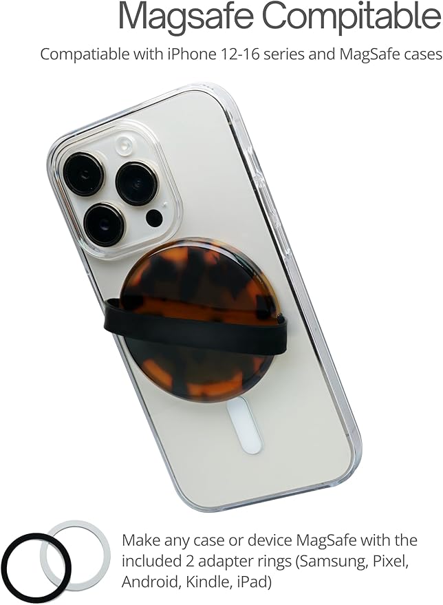 Heesch Magnetic Ring for Phone Case Loopy Brown Phone Grip Strap Holder for Back of Phone Finger Loop Grip for Hand Tortoise Shell Magsafe Grip for iPhone 16 Pro Max/15/14/13/12 Series Mag Safe Case