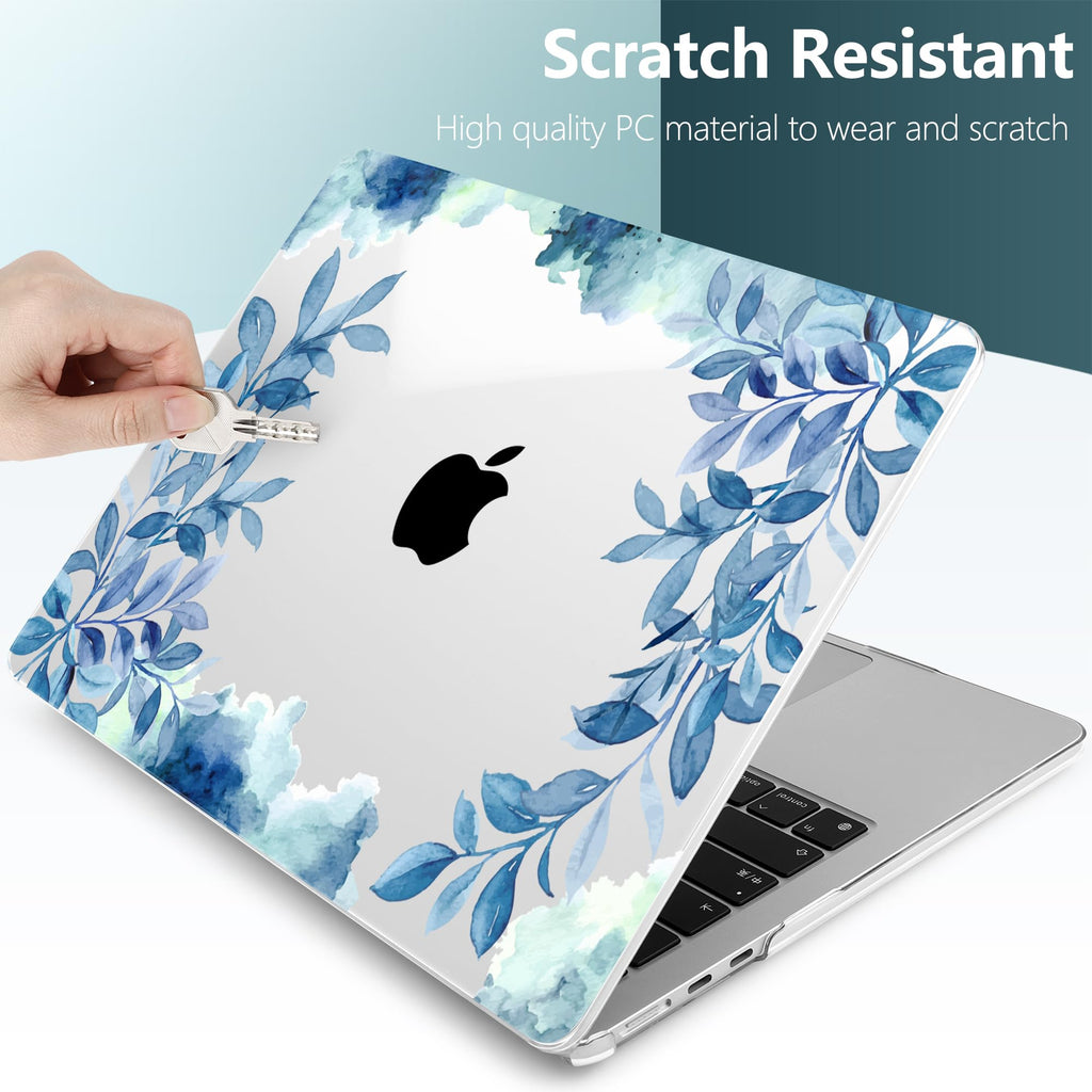 TWOLSKOO for MacBook Air 13 inch Case M5 2026 M4 2025 M3 M2 2024-2022 A3449 A3240 A3113 A2681, Plastic Hard Shell & Keyboard Cover & Screen Film for MacBook Air 13.6 inch Case, Blue Floral