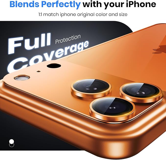 Hoerrye for iPhone 17 Pro Camera Lens Protector - [12FT Shatterproof Military Grade] [Strong Adsorption] Top 9H+ Tempered Glass Camera Screen Full Protective Cover Case Friendly,Cosmic Orange