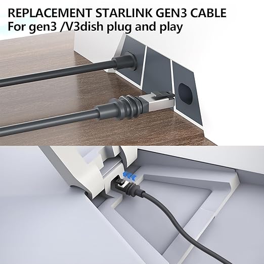 33FT Replacement Cable for Starlink Gen 3 and Starlink Mini, Replacement Starlink Rectangular Satellite Gen 3 Waterproof Outdoor Cable