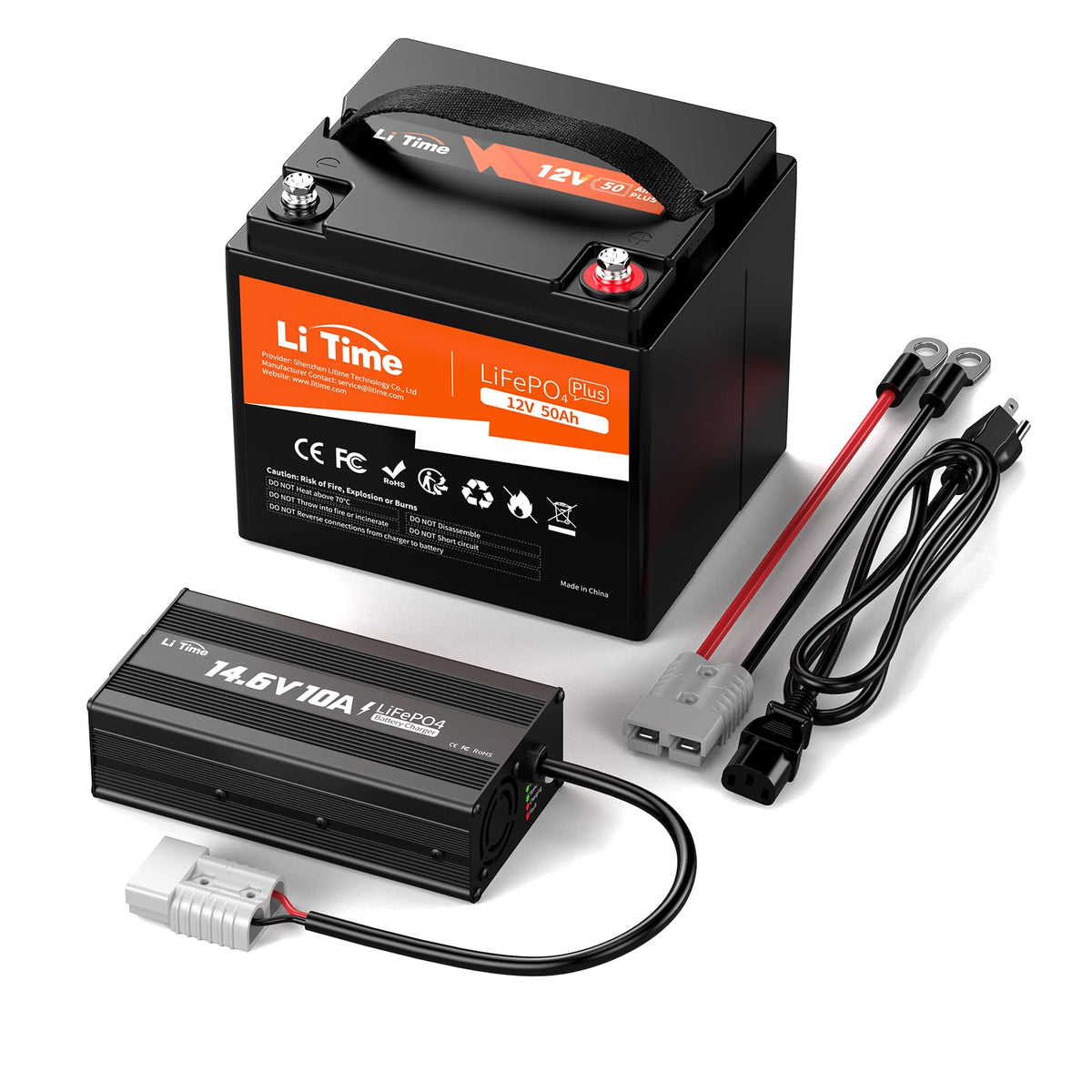 Litime 12V 50Ah LiFePO4 Deep Cycle Battery 14.6V10A Lithium Charger, 11.57lbs Ultra-Light RV Battery, 640Wh, Max. 15000+ Cycles, Safe&Reliable for Trolling Motor, Marine