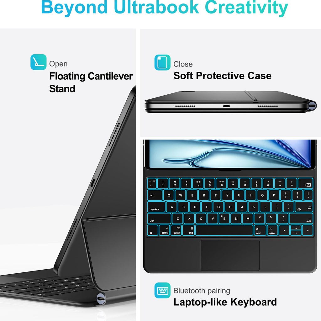 Jibrealg Keyboard Case for iPad Air 11"(M4 2026/M3 2025/M2 2024) & iPad Pro 11"(1st/2nd/3rd/4th Gen), Magic Keyboard with Multi-Touch Trackpad for 10.9"iPad Air 4th/5th Gen with 7-Color Backlit,Black