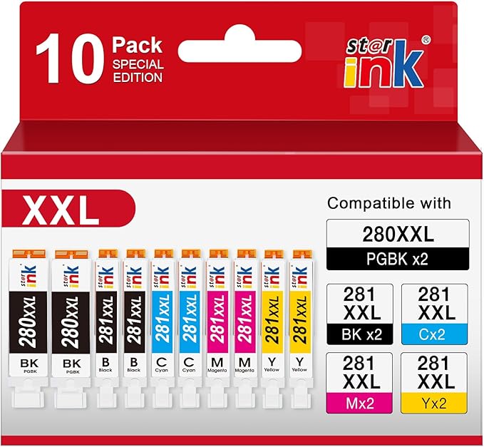 PGI-280XXL/CLI-281XXL Ink Cartridge Replacement for Canon 280 281 Ink Cartridges for Canon TR8620a Ink Cartridge TR8620 TR8520 TR7520 TR8600 TS6120 TS6220 TS6320 TR8500 Printer-2PGBK/2BK/2C/2M/2Y
