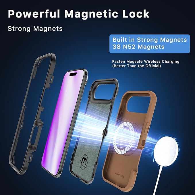 M MYBAT PRO for iPhone Air Case with Belt Clip Holster, [Compatible with Magsafe] w/Screen Protector, Anti-Drop, Shockproof, w 360°Rotating Kickstand, Heavy Duty Protection (Brown)