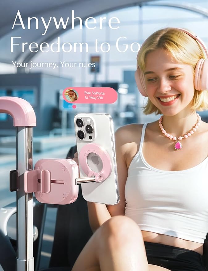 LISEN Airplane Phone Holder Travel Essentials for Women Long Flight Essentials Must Haves Handsfree for MagSafe Phone Stand Beach Vacation Cruise Essentials 2025 for iPhone 16 Pink