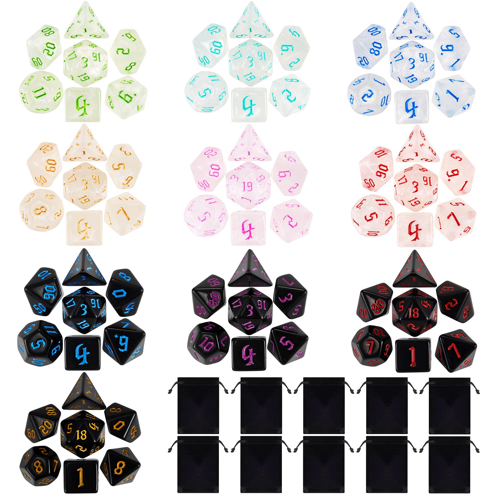 Polyhedral Dice Set, 70 Pcs DND Dice with 10 Pouche