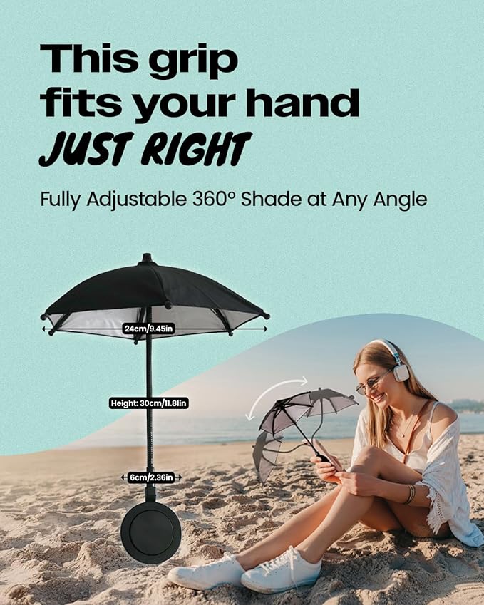 3 in 1 Magnetic Umbrella Sunshade Collapsible Expandable Phone Grip & Stand - Elegant Magsafe Compatible Phone Holder for Secure Grip and Hands-Free Viewing (Black)