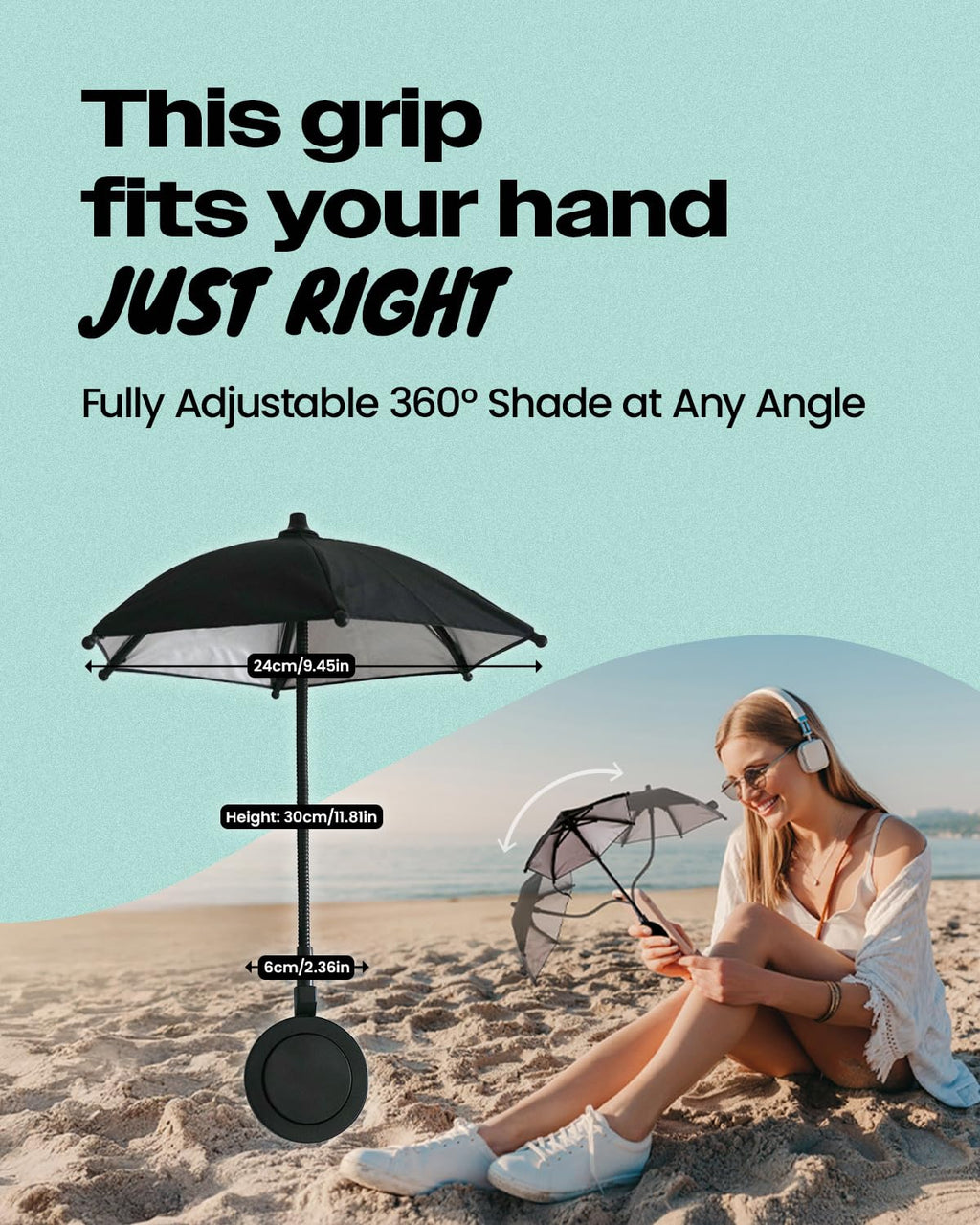 On The Grip 3 in 1 Magnetic Umbrella Sunshade Collapsible Expandable Phone Grip & Stand - Elegant Magsafe Compatible Phone Holder for Secure Grip and Hands-Free Viewing (Sky Blue)