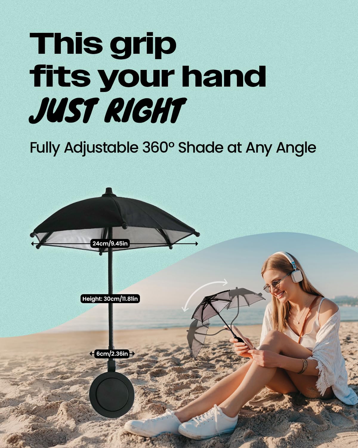 On The Grip 3 in 1 Magnetic Umbrella Sunshade Collapsible Expandable Phone Grip & Stand - Elegant Magsafe Compatible Phone Holder for Secure Grip and Hands-Free Viewing (Sky Blue)