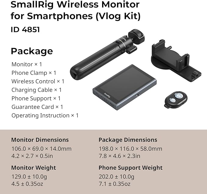 SmallRig Phone Vlog Selfie Monitor Screen for iPhone for Huawei for S24/S25, w/Magnetic Phone Holder Clip Mount & Wireless Remote, Sync Rear Camera for Selfie Vlog Live Stream Phone Filmmaking - 4851