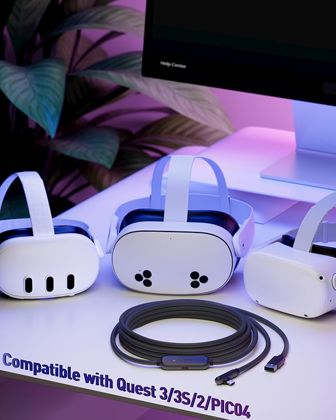 Maxonar VR Charging Link Cable 20FT (Next-Gen Chip) Compatible with Meta Quest 3S/Quest 3/Oculus Quest 2/Pico 4 Accessories and PC/SteamVR, Awesome Gift-5Gbps USB 3.0 to USB C Cable-Black