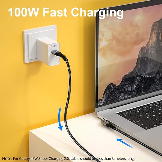 Fasgear 100W USB C to Type C 90-Degree Cable, 2 Pack 6ft USB 3.1 Gen 2 10Gbps Data Power Delivery Cord Compatible for VR Headset,PD Docking Station,Hard Drives,Mac-Book,4K Displays (6ft, Black)