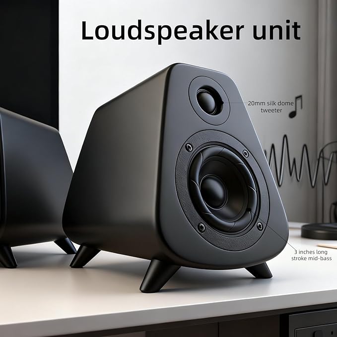 AS31 Active Bookshelf Speakers – 80W RMS 2-Way Stereo / 3″ Long-Stroke Woofer & 20 mm Silk Dome Tweeter – Bluetooth 5.3, RCA + Optical Inputs, Sub-Out & Remote Control – Wooden（Black）