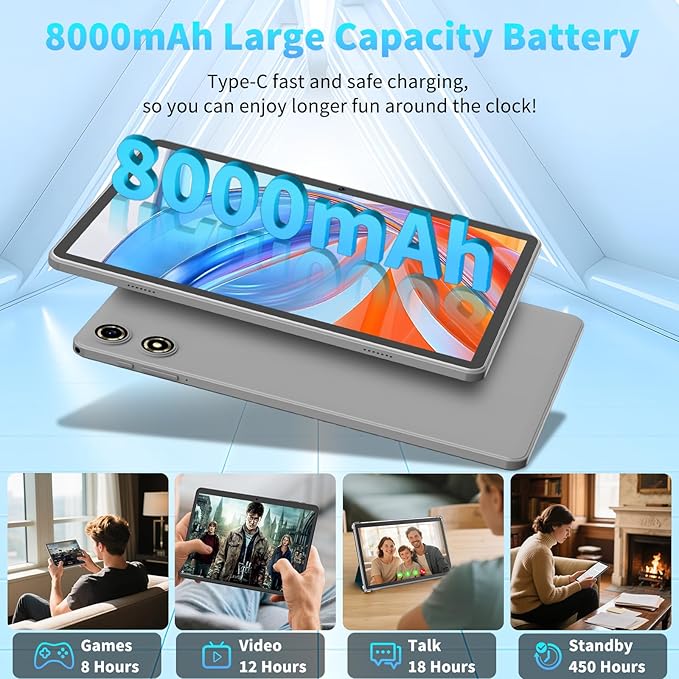 Android 15 Tablet 10 Inch, 26GB RAM+256GB ROM/2TB Expandable Tablet, 2 in 1 Tablets with Keyboard Case Mouse Stylus, 2.0GHz Octa-core CPU, IPS HD Screen, 5G WiFi BT 5.0, 8000mAh Battery (Black)