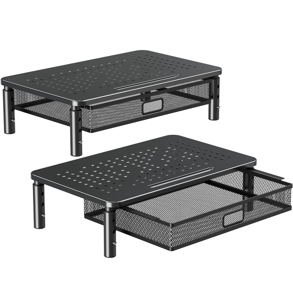 ELIVED 2 Pack Monitor Stand Riser with Metal Drawer, 3 Height Adjustable