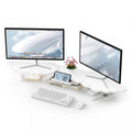 AFOOYO Dual Monitor Stand Riser, Wing-Shaped Sturdy Desktop Wood Stand for 2 Monitors, White Riser for Laptop, PC, Computer