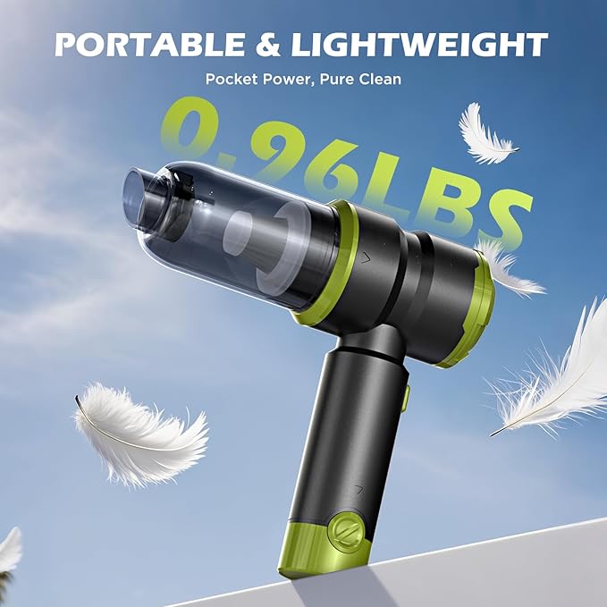 Handheld Car Vacuum with 15000PA Power, 4 in 1 Small Powerful Cordless Vacuum Cleaner & Air Duster with 2000mAh Battery, Rechargeable Portable Mini Hand Held Vacuum for Car,Home,Office,Pet Hair（Green）