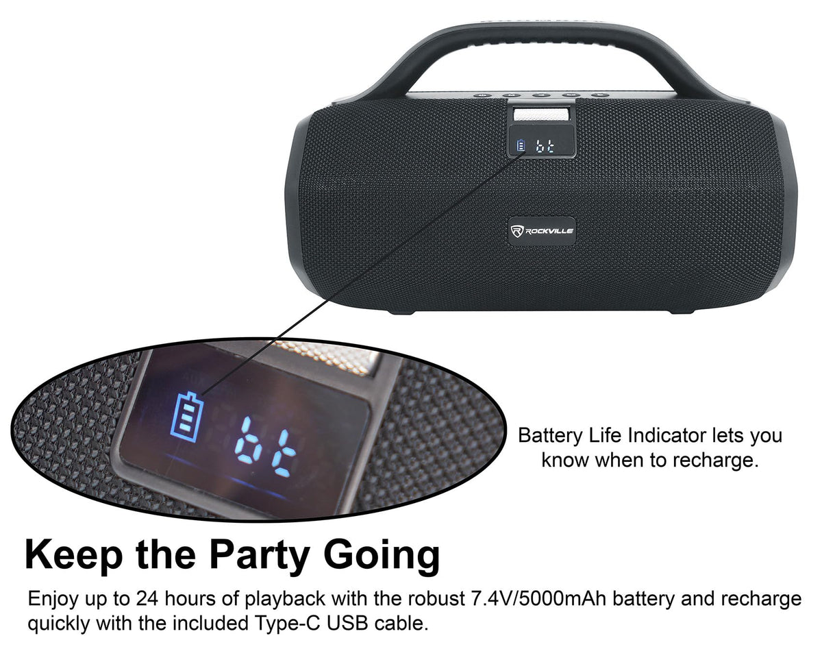 Rockville SONIC-50L Large Portable Bluetooth Speaker for Parties, Black