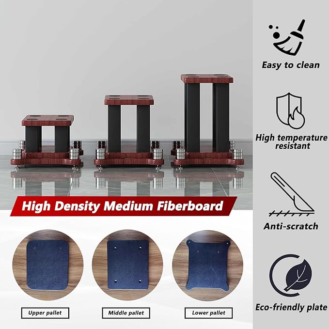 A Pair of Universal Speaker Stands, Heavy Duty Speaker Stands Holds Bookshelf Speaker Satellite Speaker Large Speaker, Vibration-Absorbing MDF Design, Holds 88lbs Speaker (Teak, 20cm/7.8in)