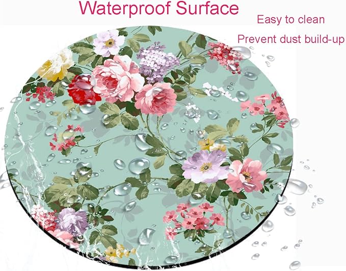 Mouse Pad, Mint Floral Teal Mouse Pad, Washable Round Mousepad with Lycra Cloth, Non-Slip Rubber Base Small Wireless Mouse Pads for Office Laptop