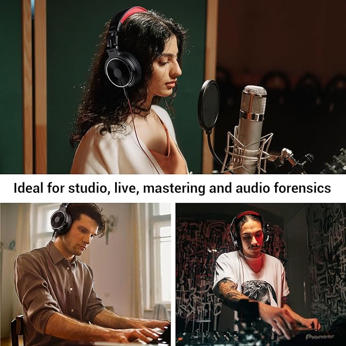 OneOdio Wired Over Ear Headphones Studio Monitor & Mixing DJ Stereo Headsets with 50mm Neodymium Drivers and 1/4 to 3.5mm Jack for AMP Computer Recording Podcast Keyboard Guitar Laptop - Red