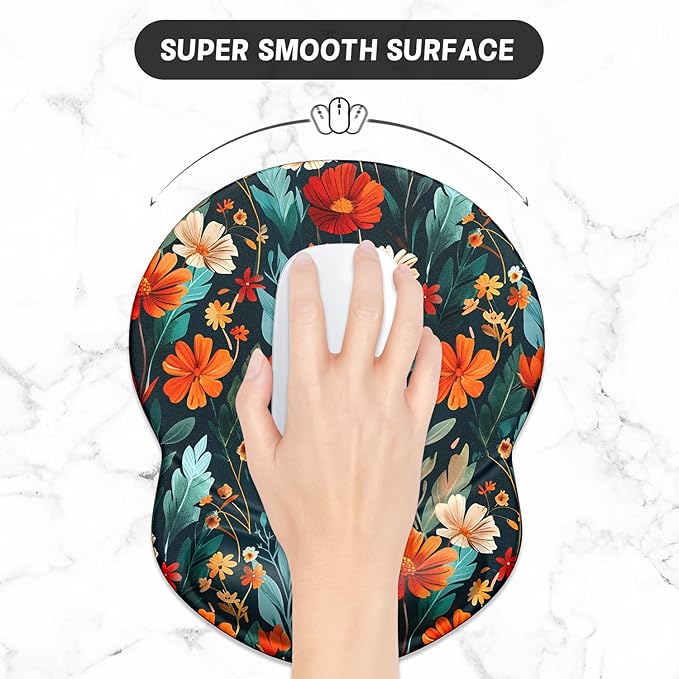 ITNRSIIET Ergonomic Mouse Pad with Gel Wrist Support Small Wrist Rest Smooth Surface Non-Slip PU Base Comfortable Office Supplies Pain Relief, 8.7 x 7.2 inches, Beautiful Flowers