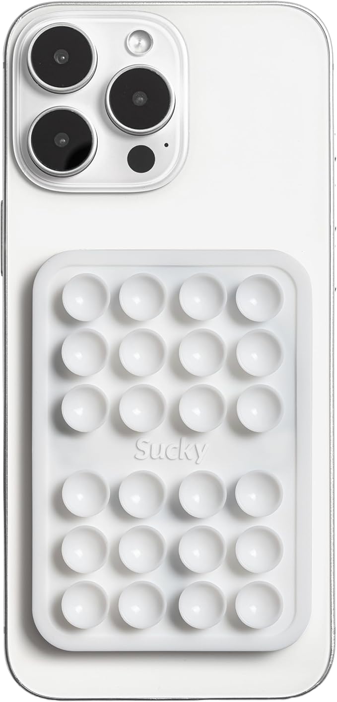 SUCKY Silicone Suction Phone Case Adhesive Mount - Anti-Slip Holder, Hands-Free Fidget Toy, Phone Accessory for iPhone and Android (Crystal White, Magnetic)