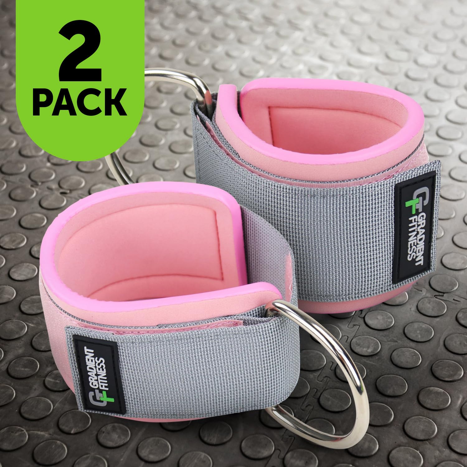 Gradient Fitness Ankle Straps (2 Pack) - Ankle Bands for Workouts, Cable Machine Attachments (Pink|Grey)