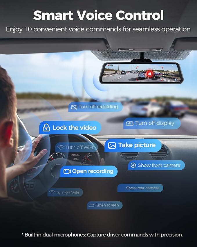 AZDOME PG17 Max 4K+2.5K Mirror Dash Cam with ADAS, BSD and LCA, 12" Rear View Mirror Camera with 5GHz WiFi and Voice Control, Rearview Mirror Backup Camera Includes 64GB Card, GPS, Parking Monitor