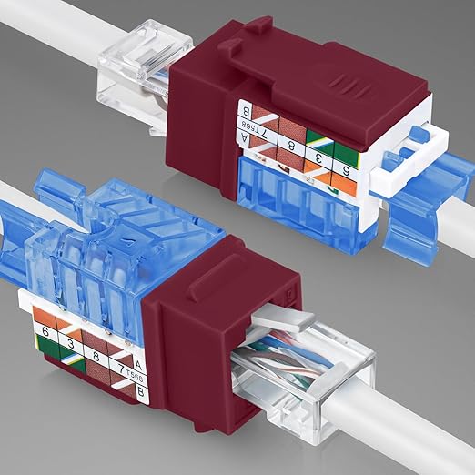 Everest 45° Angled RJ45 Cat5e Keystone Jacks 10-Pack in Red - Slim Profile Female RJ45 Connectors - Cat 5e Keystone Jack - Compatible with 45° Angled Speed Termination Tool - 45Term (B0BL3GS7ZY)