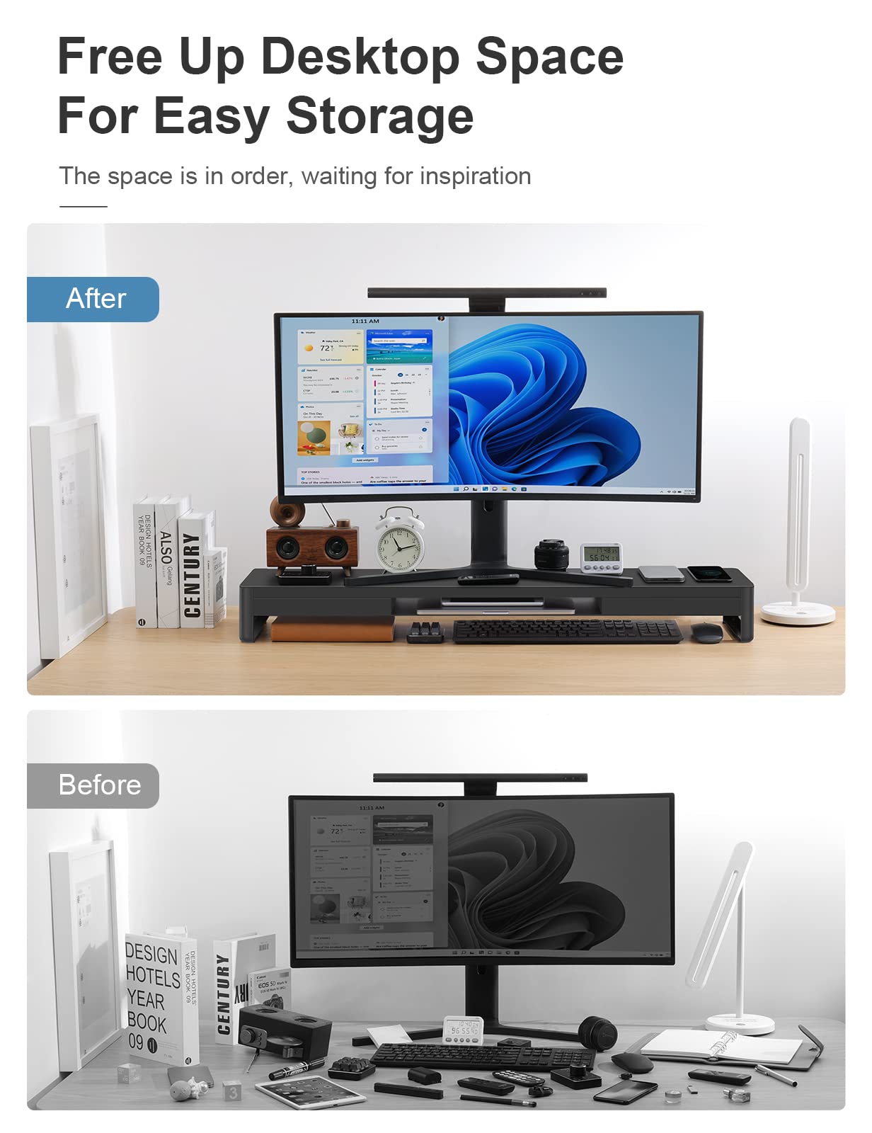 meatanty Dual Monitor Stand Riser with 2 Storage Drawers, Metal Computer Monitor Stand Monitor Shelf with Pull Out Drawer, Keyboard and Mouse Storage Desktop Organizer for PC,Laptop,iMac,TV,Printer