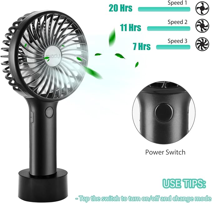 Miady 2-Pack Upgraded 5000mAh Portable Handheld Fan 3 Speed Mini USB Strong Wind 7-20 Hours Runtime Personal Electric for Travel Office Outdoor