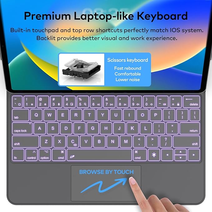 Keyboard Case for iPad Air 13 (M3 2025 / M2 2024) and iPad Pro 12.9 inch 6th / 5th / 4th / 3rd Generation – Magic-Style Magnetic Keyboard Case with Multi-Touch Trackpad – Floating Cantilever Stand