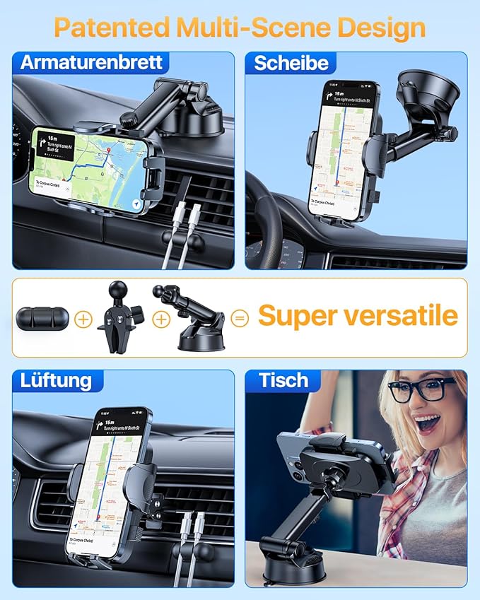 [2025 Upgrade Extreme Strong Suction] YRU Car Phone Holder Mount,[Bumpy Road Stable]Dashboard Cell Phone Holder for Car Vent Windshield Phone Stand for iPhone 16 15 14 13 Pro Max Samsung Truck, Purple